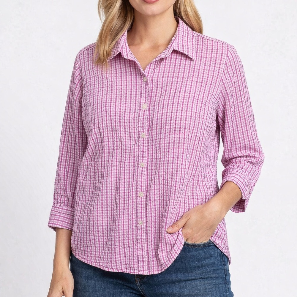 LL Bean Gingham Purple Plaid Button Down Shirt